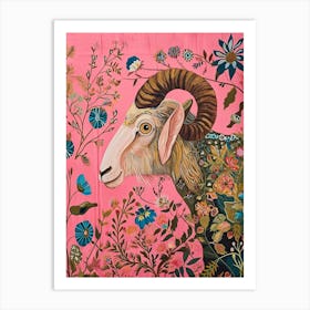 Floral Animal Painting Ram 4 Art Print