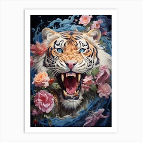 Tiger With Roses 3 Art Print