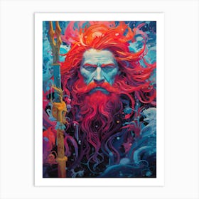  A Silk Screen Portrait Of Poseidon With Trident 2 Art Print