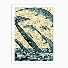 Plesiosaur Linocut Art Print