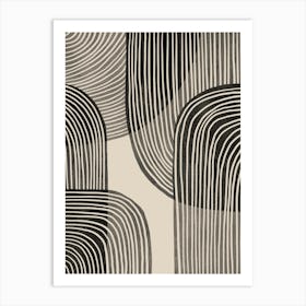 Beige Black Abstract Wavy Lines Art Print