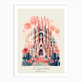 La Sagrada Familia   Barcelona, Spain   Cute Botanical Illustration Travel 5 Poster Art Print