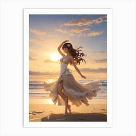 Beautiful Woman On The Beach Art Print