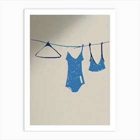 Blue Clothes Hanging On A Line Art Print