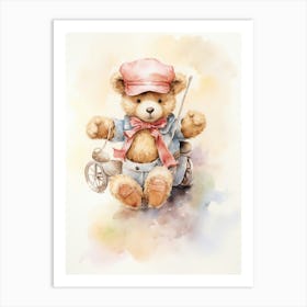 Equestrian Teddy Bear Painting Watercolour 1 Art Print