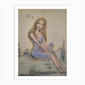 Girl In A Blue Dress Art Print