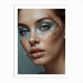 Beautiful Woman With Gold Makeup Art Print