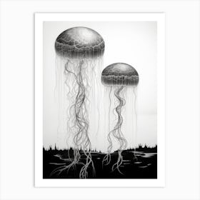 Moon Jellyfish Drawing 2 Art Print