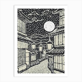 A Night Scene Of Lantern Lit Streets Ukiyo-E Style Art Print