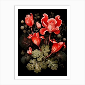 Cyclamen 3 William Morris Style Winter Florals Art Print