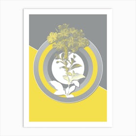 Vintage Plumbago Caerulea Botanical Geometric Art in Yellow and Gray n.267 Art Print