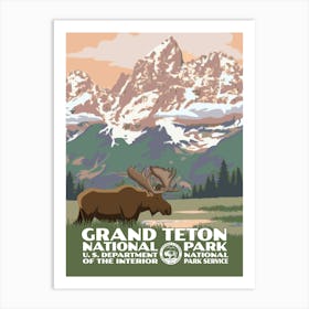 Vintage WPA-style Grand Teton National Park Poster Art Print