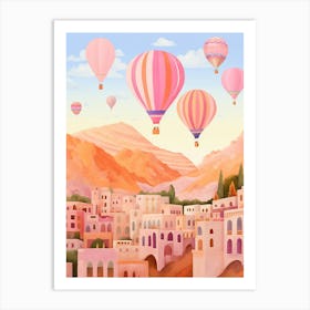 Capodoccia Turkey Pink Hot Air Ballons Travel Painting Art Print