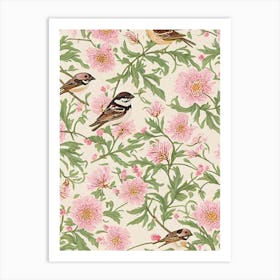 Sparrow William Morris Style Bird Art Print