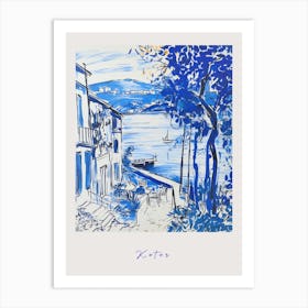 Kotor Montenegro Mediterranean Blue Drawing Poster Art Print