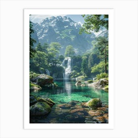 Waterfall In The Mountains 2 Art Print