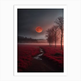 Red Moon In The Mist Art Print