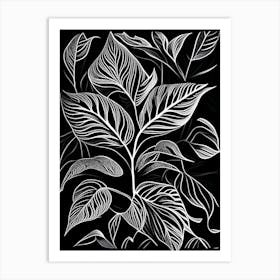 Basil Leaf Linocut 3 Art Print