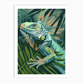 Turquoise Jamaican Iguana Abstract Modern Illustration 5 Art Print