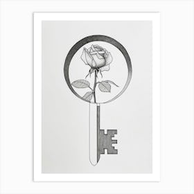 English Rose Key Line Drawing 1 Art Print