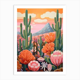 Cactus In The Desert Painting Bunny Ear Cactus 1 Art Print