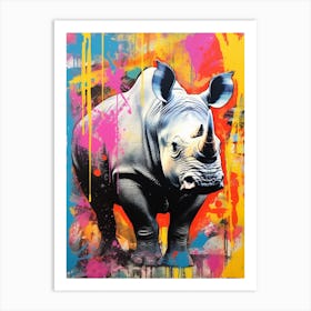 Rhino Colourful Screen Print Inspired 1 Art Print