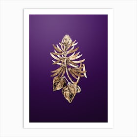 Gold Botanical Naked Flowering Erythrina on Royal Purple Art Print