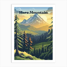 Harz Mountain Germany Snow Digital Travel Illustration Art Print