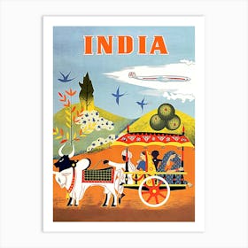 India, Family In Traditional Carriage, Vintage Travel Poster Art Print