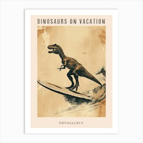 Vintage Dryosaurus Dinosaur On A Surf Board 2 Poster Art Print