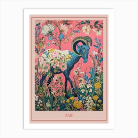 Floral Animal Painting Ram 2 Poster Art Print