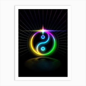 Neon Geometric Glyph in Candy Blue and Pink with Rainbow Sparkle on Black n.0243 Art Print