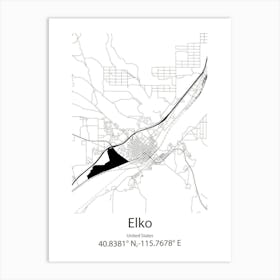 Elko,United States Minimalist Map 1 Art Print