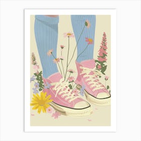 Illustration Pink Sneakers And Flowers 2 Art Print
