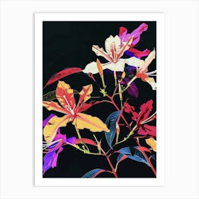 Neon Flowers On Black Bougainvillea 4 Art Print