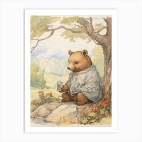 Storybook Animal Watercolour Wombat 4 Art Print