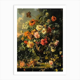 Baroque Floral Still Life Coneflower 4 Art Print