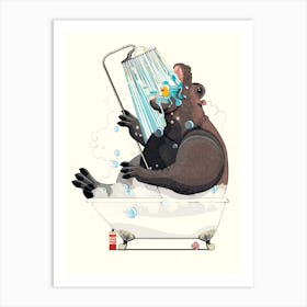 Hippo In The Shower Art Print