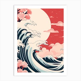 Great Wave With Carnation Flower Drawing In The Style Of Ukiyo E 4 Art Print