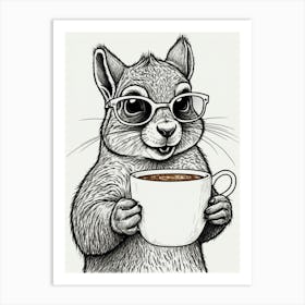 Squirrel With Coffee Art Print