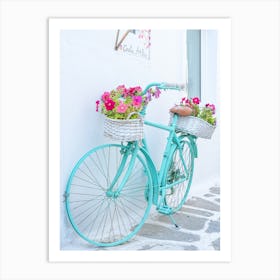Turquoise Bike In Paros Art Print
