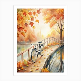 A Peaceful Countryside Bridge In Autumn With A B Art Print