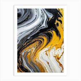 Abstract Texture On A Wall Swirling Pattern Of Fluid Gold Silver Yellow Grey And Black Resembli (7) Art Print