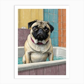 Pug In The Tub Art Print