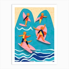 Surfers On Surfboards Art Print