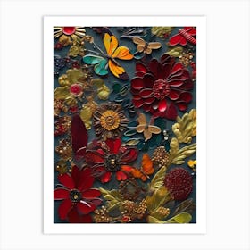 Flower Collage with Butterflies Art Print