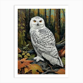 Snowy Owl Relief Illustration 3 Art Print