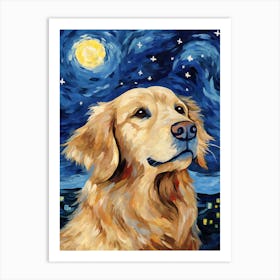 Golden Retriever Starry Night Dog Portrait Art Print