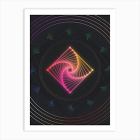 Neon Geometric Glyph Abstract in Pink and Yellow Circle Array on Black n.0165 Art Print