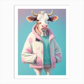 Cow Wearing Jacket Art Print